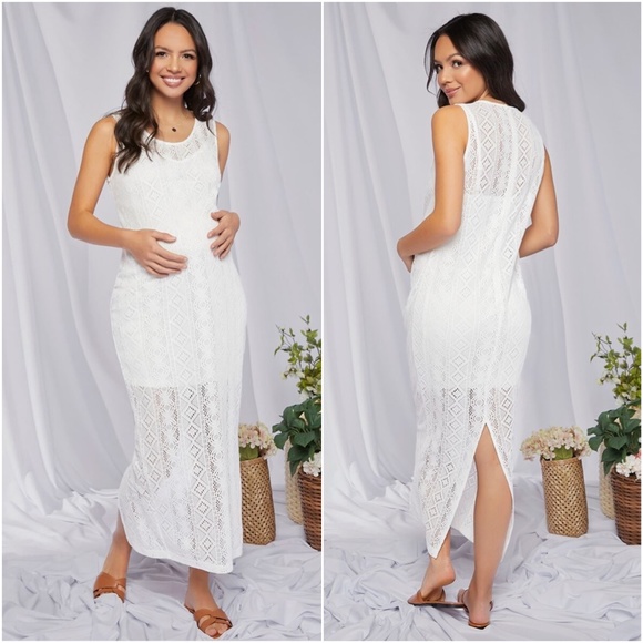 MATERNITY white lace crochet boho maxi dress - Picture 2 of 3
